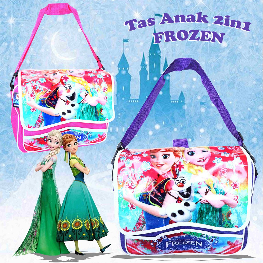 Tas Anak 2in1 Frozen Pink Lucu Selempang Ransel Sekolah Les Mudik Imut