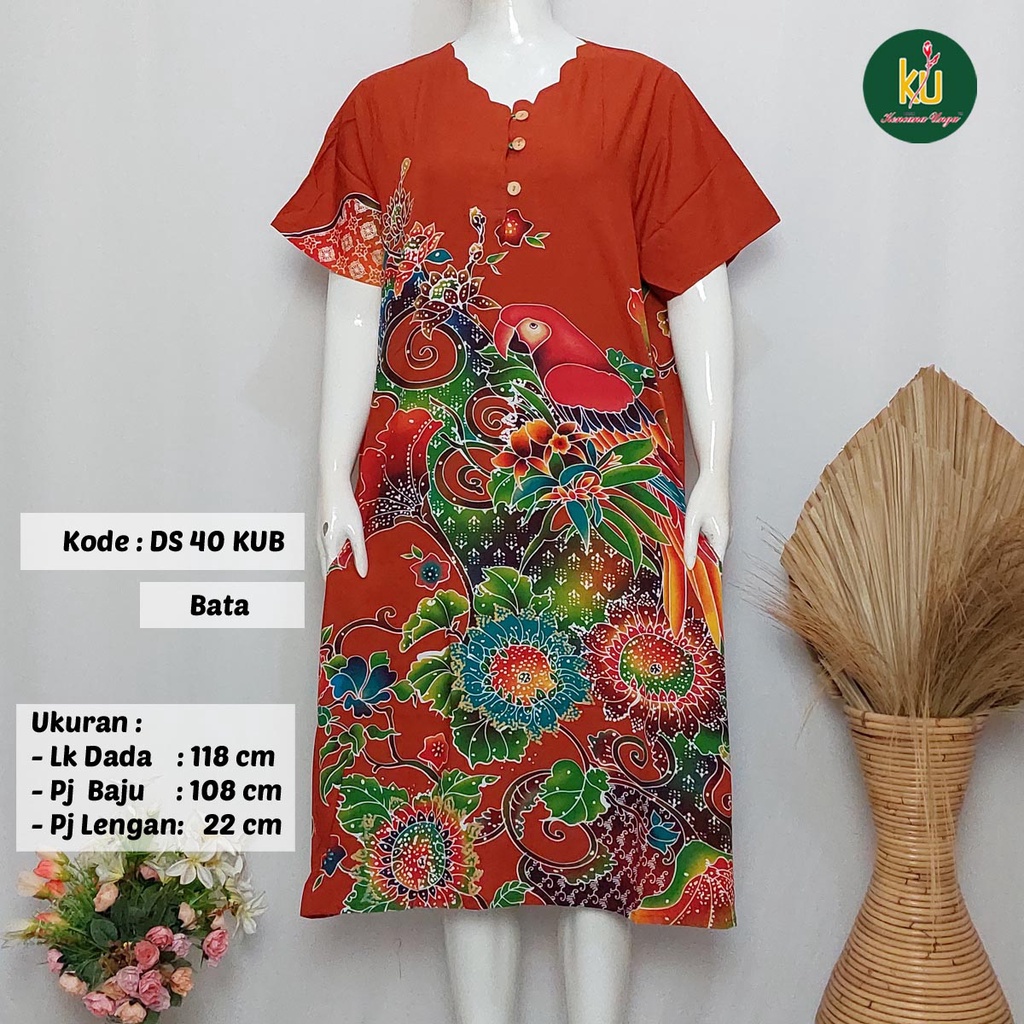 COD DS40 KUB | Daster Batik Kencana Ungu Asli Label Biru Ukuran Jumbo | Baju Santai Tidur Wanita Dewasa Kancing Depan Busui Friendly Motif Terbaru-Bata D