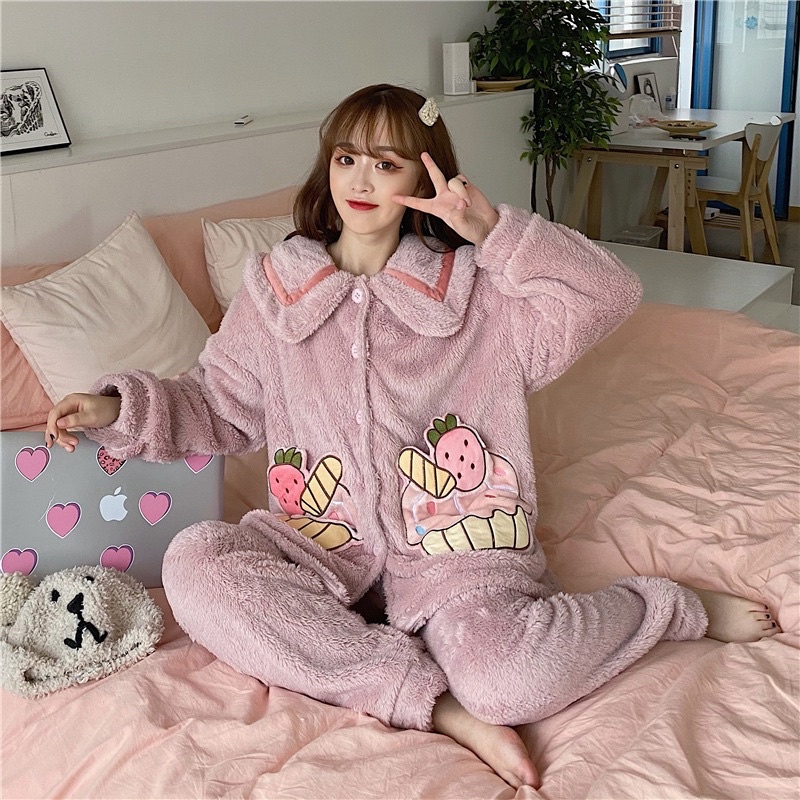 Piyama korea import wanita pajamas muffin strawberry winter musim dingin jumbo oversized big size so