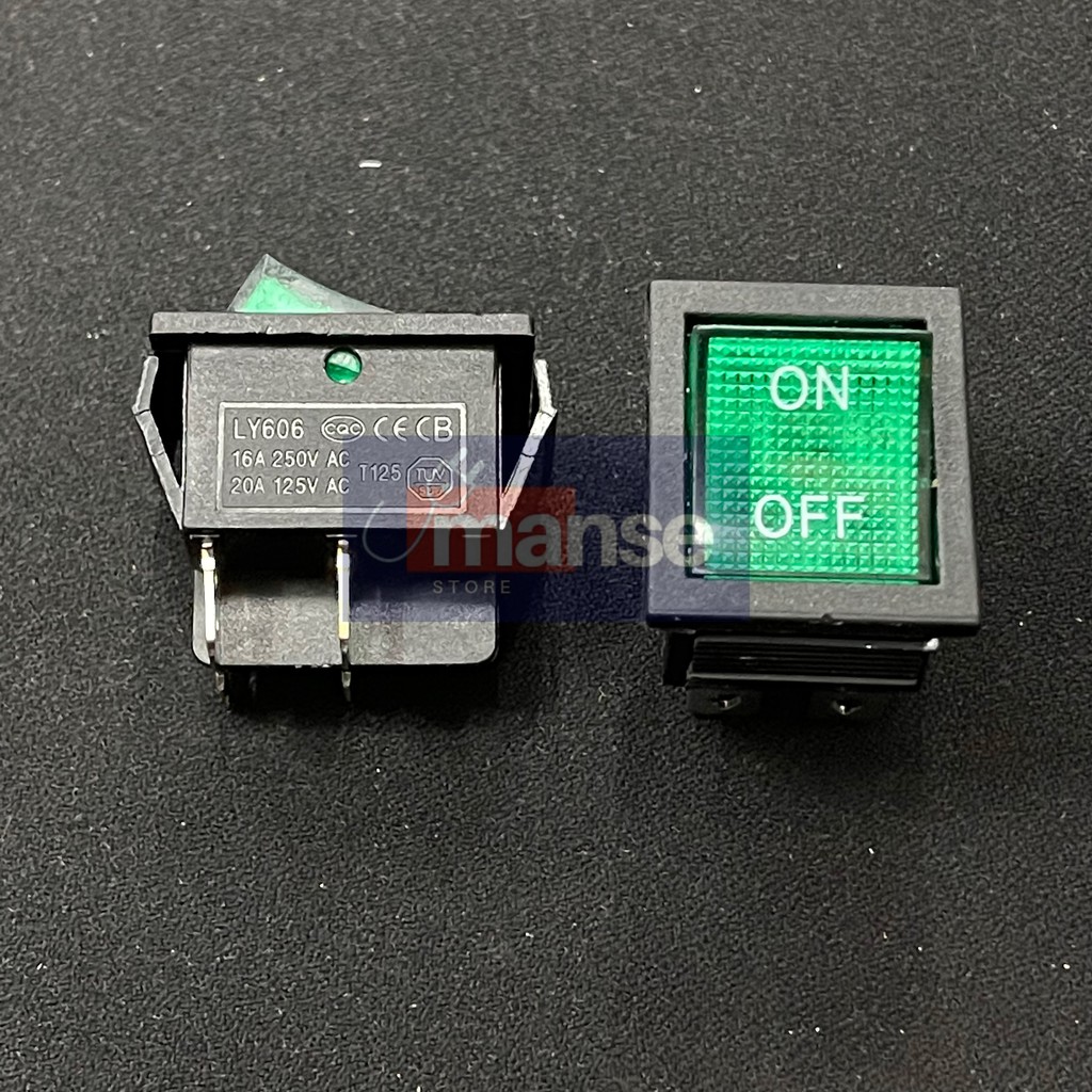 Saklar 4 Kaki On Off Lampu Hijau / Switch 4 pin Besar (Kualitas Bagus)