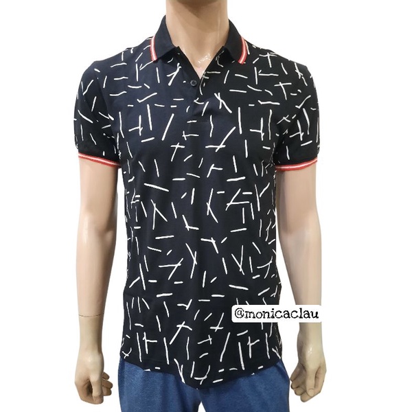 Kaos Polo Pria Poshboy Original Fuji Full Print Poloshirt Katun Hitam motif