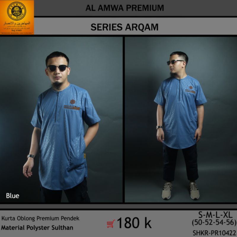 Kurta pria turki Al amwa lengan pendek kerah oblong - baju Koko gamis semi jubah Al amwa