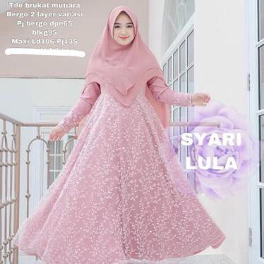 Syari Lula Mix brukat (DRESS + KHIMAR), DRESS MUSLIM, baju wanita, baju gamis, dress, gamis, Baju