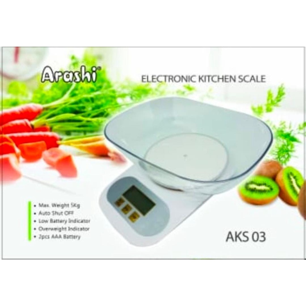 Timbangan Dapur Digital Mangkok 5 kg Arashi AKS 03/ Timbangan Kopi, Kue 5 kg/ Kitchen scale