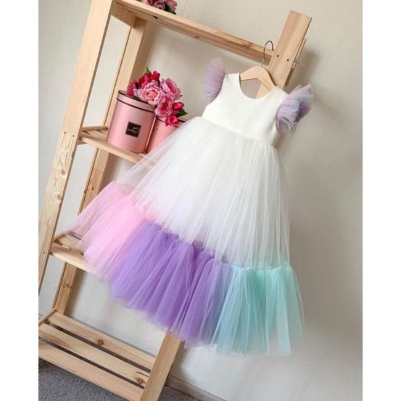 dress revina rainbow tutu anak baju pesta anak perempuan dres ulang tahun