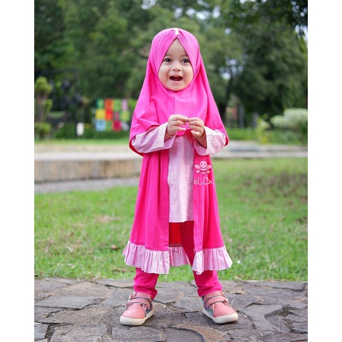 Setelan Baju Muslim Anak Perempuan - Pakian Muslim Anak Perempuan - Baju Kaos Anak Perempuan - Olive