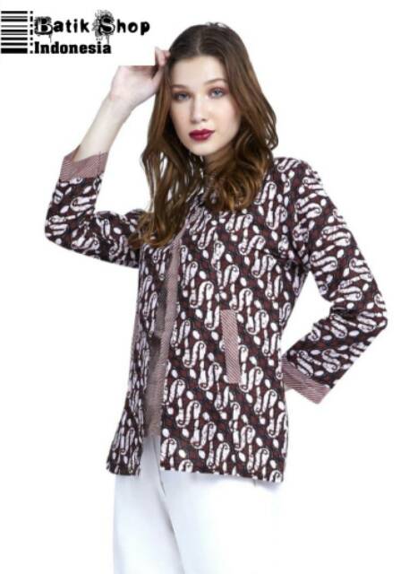 Blus Cardi Lawasan Batik Sogan Layer Blouse Atasan Kerja Kantoran Seragaman Kasual Collata