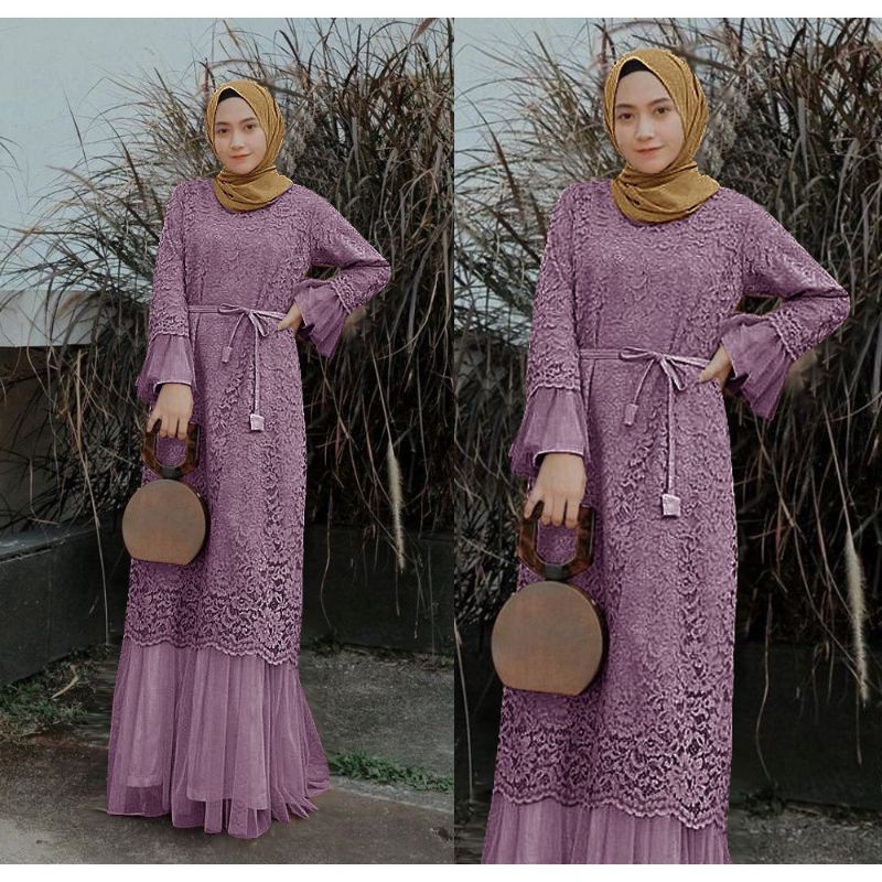 BAJU DRESS GAMIS BROKAT BRUKAT PESTA KONDANGAN UMROH RENDA MAXI MAXY IMPORT WANITA MUSLIM S M L XL X