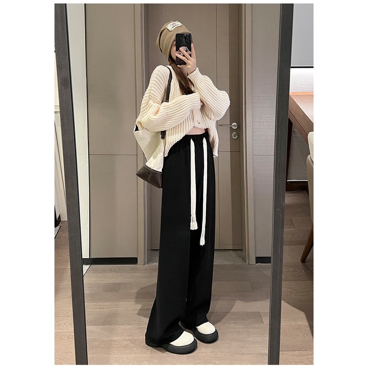 celana panjang wanita korea style baggy pants kasual highwaist celana hitam kulot panjang