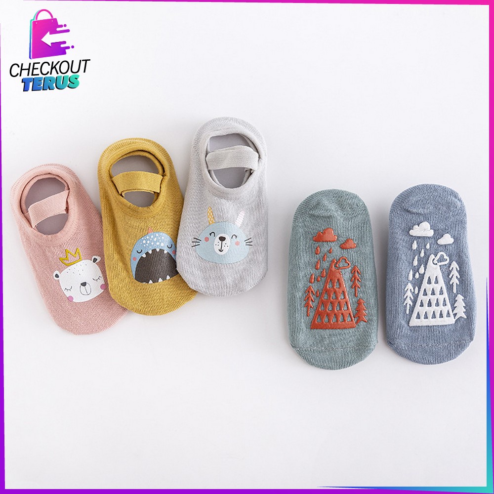 CT P216 Sepatu Bayi PreWalker Kaos Kaki Anak Bayi Unisex dengan Strap Motif Kartun Hewan Sepatu Baby Gambar Binatang Anti Slip