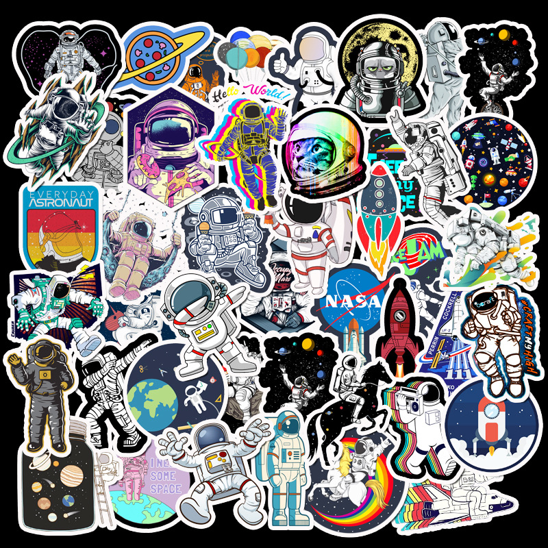 50Pcs/set Astronaut Space Station Lunar Rocket Waterproof DIY Stickers For Laptop Moto Skateboard Luggage Notebook Decor