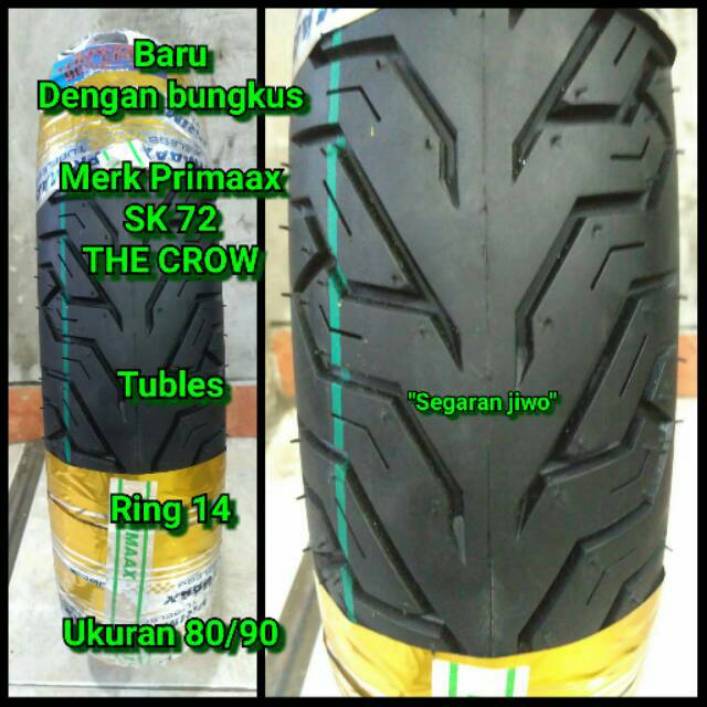 Ban motor matic tubles ring 14 Ukuran 80/90 merk Primaax SK 72 ban depan honda Beat vario 110 Vario 