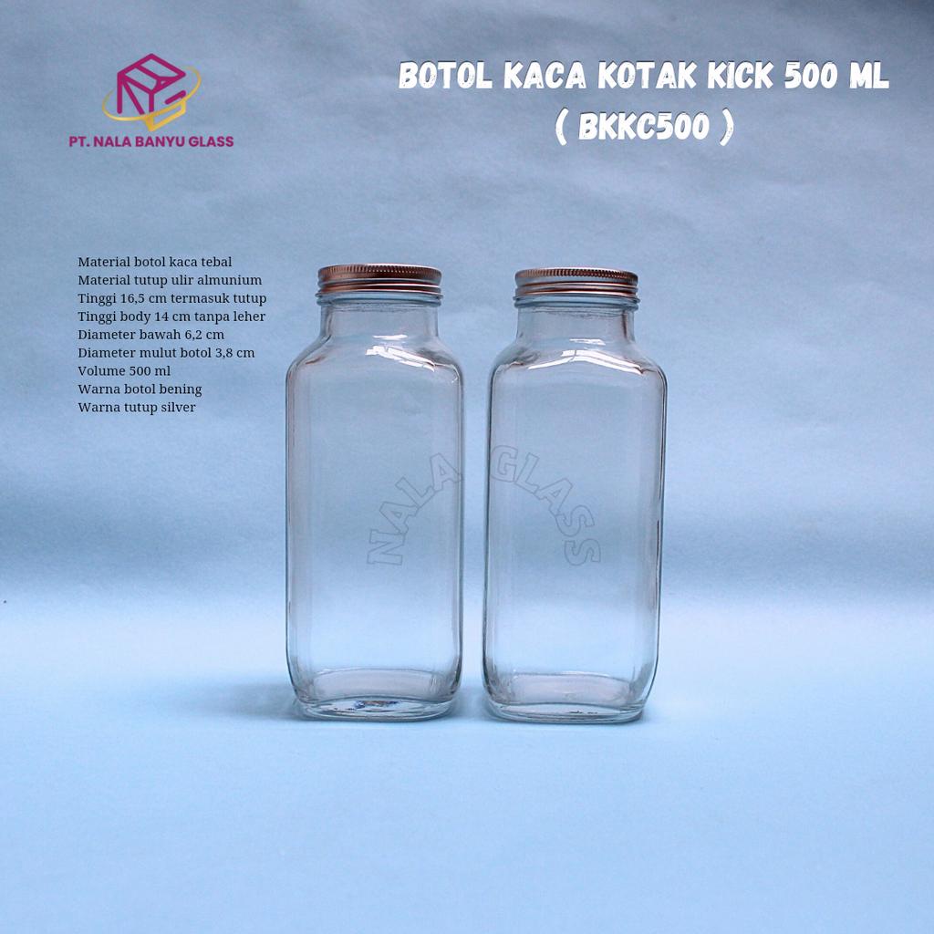 BKKC500 botol kaca french square 500ml / botol susu / juice / kopi