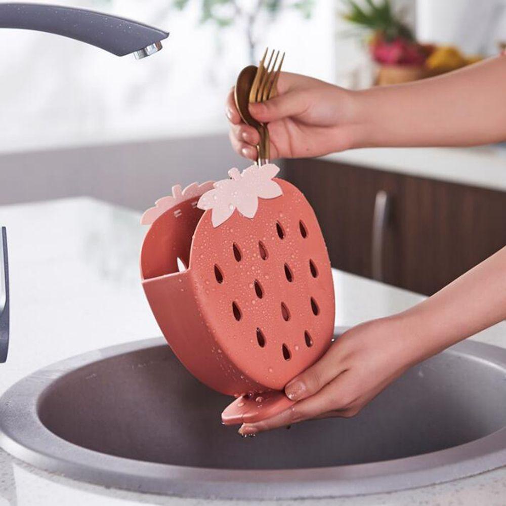 [Elegan] Peralatan Makan Ember Berongga Strawberry Utensils Holder Drain Rack Plastik Pengeringan Garpu Penyimpanan