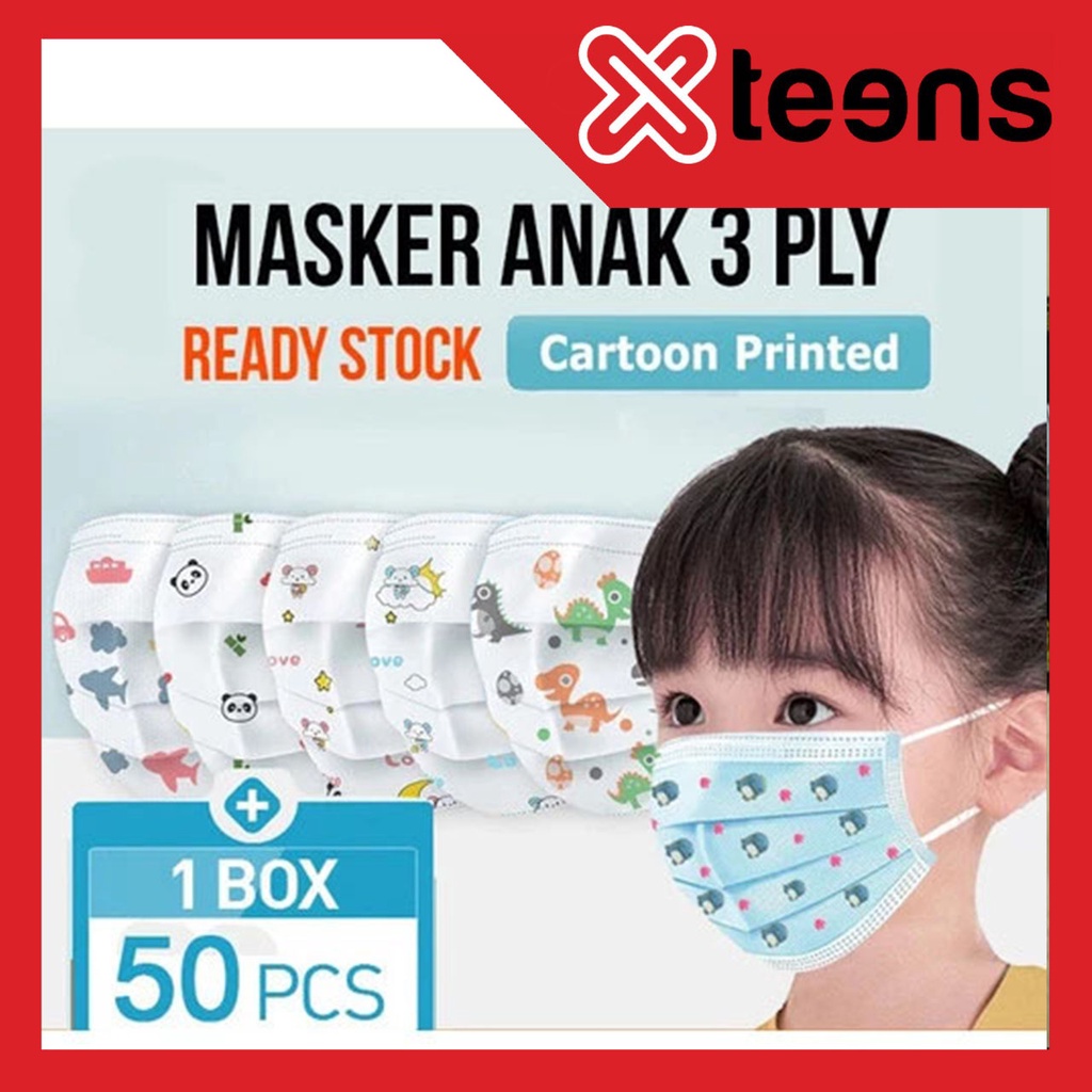 NEW Masker anak 3 ply 3ply Kids Child mask motif Earloop 1box isi 50 Pcs motif