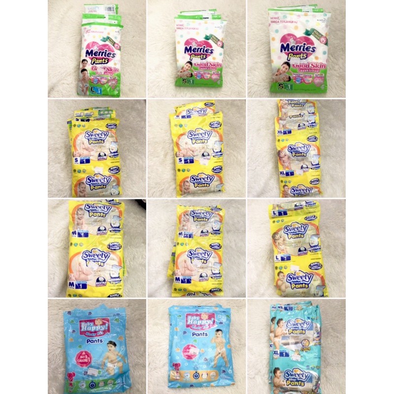 Ecer pamers diapers merries / baby happy / sweety/ eceran renceng popok bayi newborn motif celana