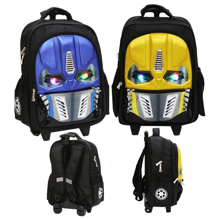 Tas Trolley Anak SD LAMPU ROBOT TRANSFORMERS 3 Kantung Besar Import