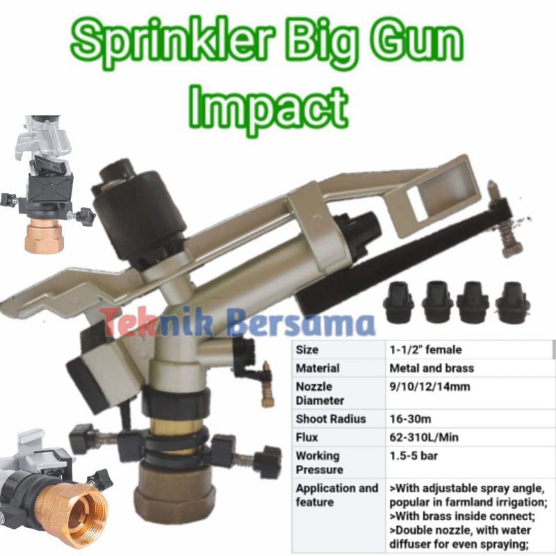 Sprinkler big gun impact sprinkler pertanian 1.5 inch