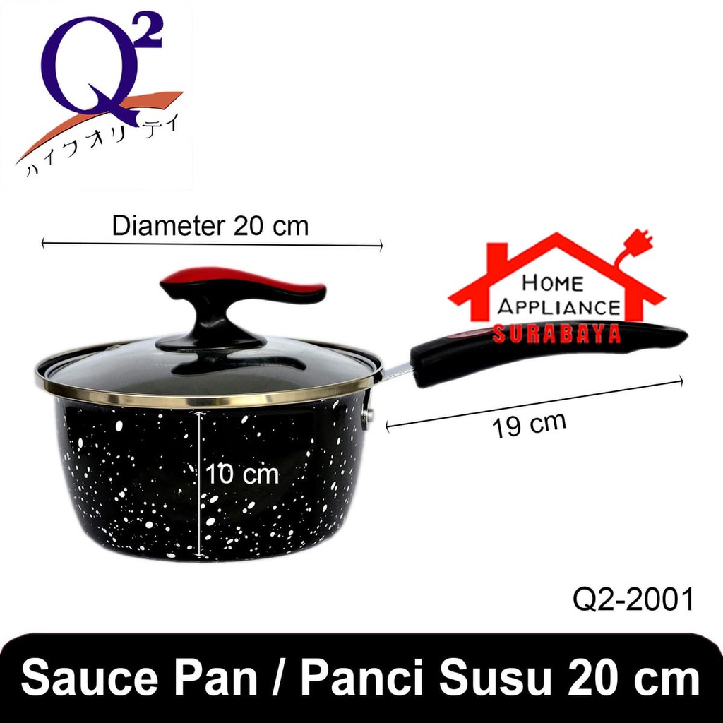Panci Susu Saus - Sauce Pan Enamel Anti Lengket dengan Tutup Kaca 20 CM Q2 2001