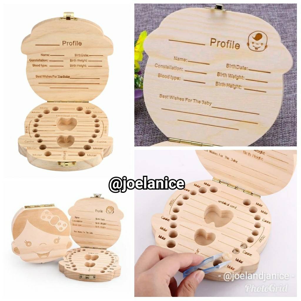 Solid Wood Box/Tempat Simpan Gigi Susu Anak/Tempat Koleksi Gigi Bayi