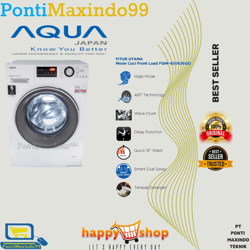 Mesin Cuci Front Loading Low Water AQUA FQW-850636QD 7 Kg