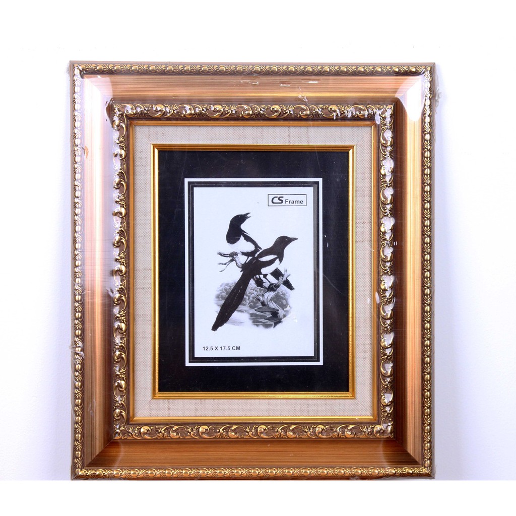 Bingkai Foto 8R (20 X 25 Cm) Gold Ukir dengan Kain Linen - Photo Frame