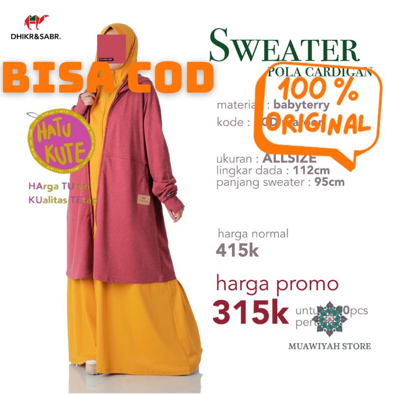 Turun Harga Sweater Cardigan Korea Dhikr And Sabr Maroon