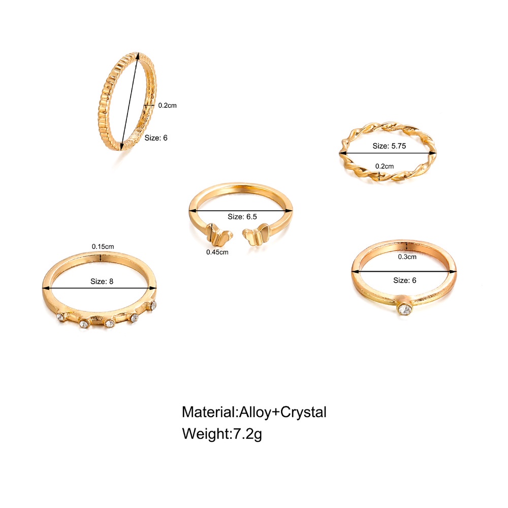 Set Cincin Knuckle Midi Lapis Emas Desain Kupu-Kupu / Bunga Geometri Untuk Wanita