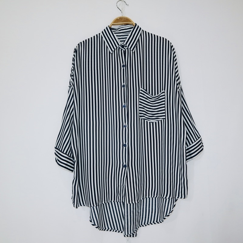 BEFAST - ZFS OOTD Wanita Kemeja ANI / NAZHA OVERSIZE SHIRT RAYON DIAMOND / Kemeja Salur / Kemeja Oversize Trendy / OOTD Ala Korean Style / Kemeja Lengan Panjang Terbaru 2022 / Kem Garis-Garis Oversize / Terlaris / Termurah