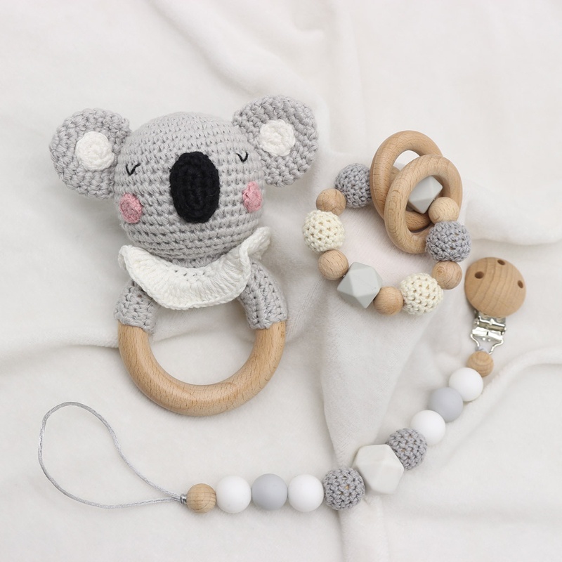 Mary Mainan Rattle Teether Bentuk Koala Bahan Kayu Beech Untuk Bayi