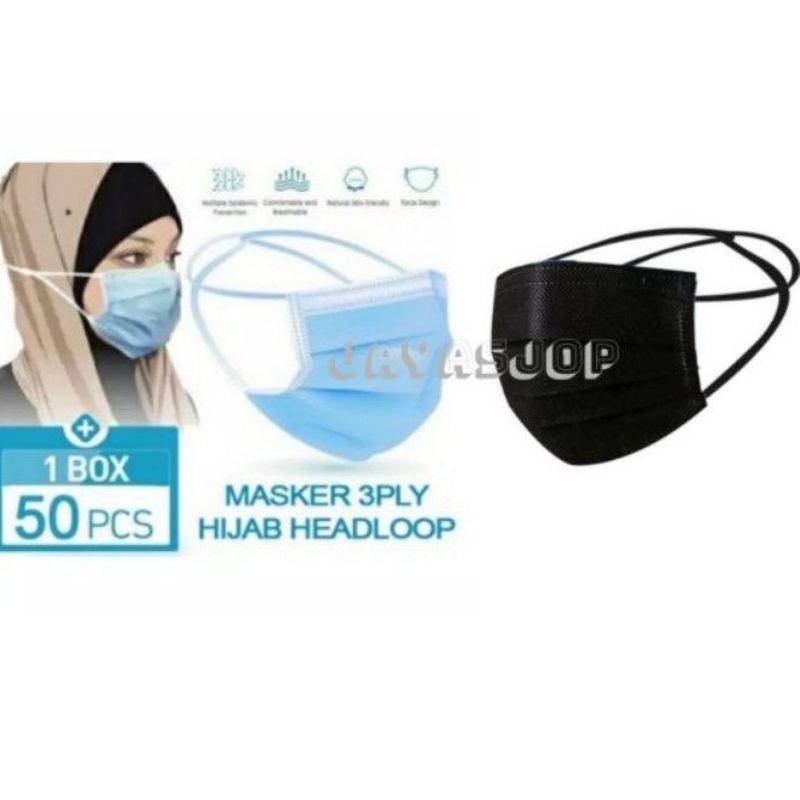 MASKER HIJAB 50 Biji 1 box 3 Ply Izin Kemenkes Medis Disposable Surgical Mask Grosir Murah (Jember)