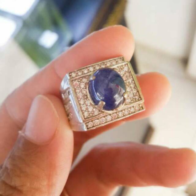 Cincin perak pria batu blue safir afrika 09