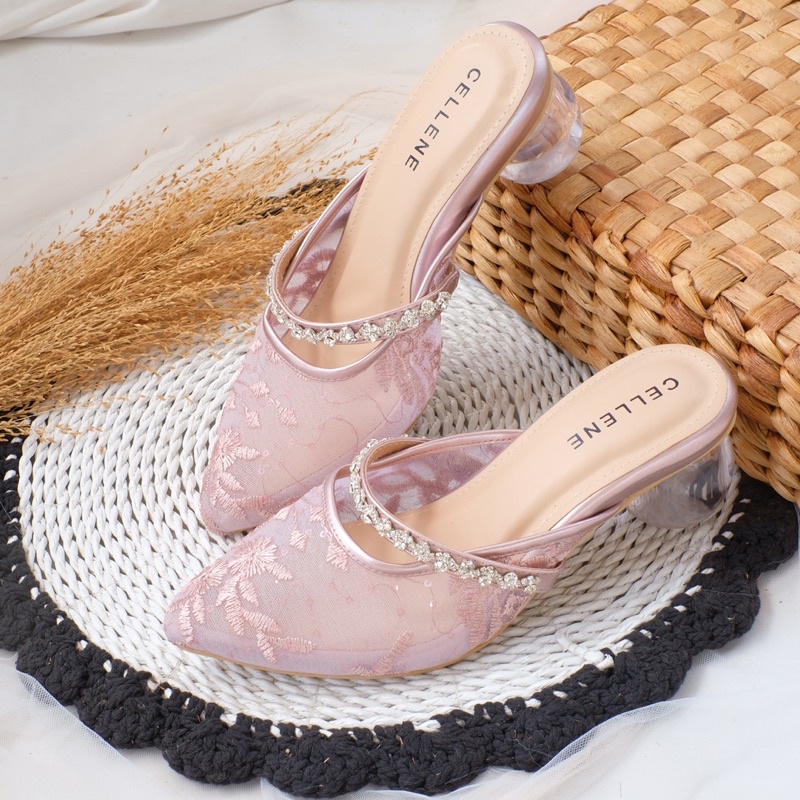 Cellene • Youri Lace Heels (3 colors) / wedding shoes 5cm hak kaca bulat brokat diamond