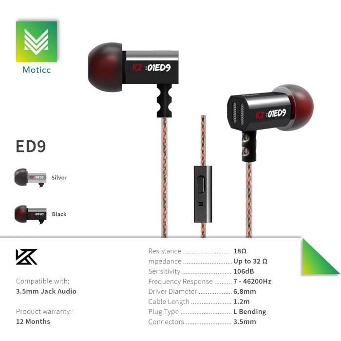 Kz Ed9 With Mic 1Dd Dynamic Earphone