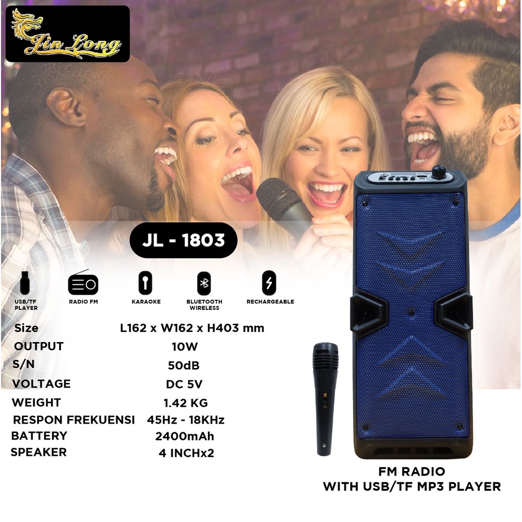 SPEAKER JINLONG ORIGINAL JL 1803+MIC SPEAKER BLUETOOTH SPEAKER KARAOKE