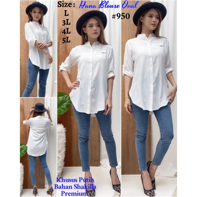 (GRACE LEE PGMTA) GROSIR 4 pcs.Hana Blouse Oval , Khusus putih size 3L