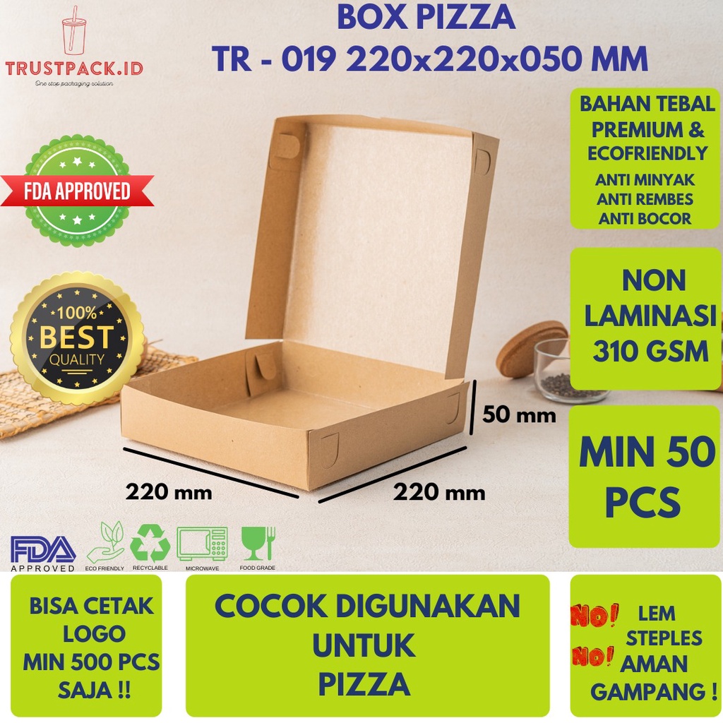 BOX DUS KRAFT KARDUS KOTAK PIZZA ROTI KUE BROWNIES 22x22x5 cm 310 GSM