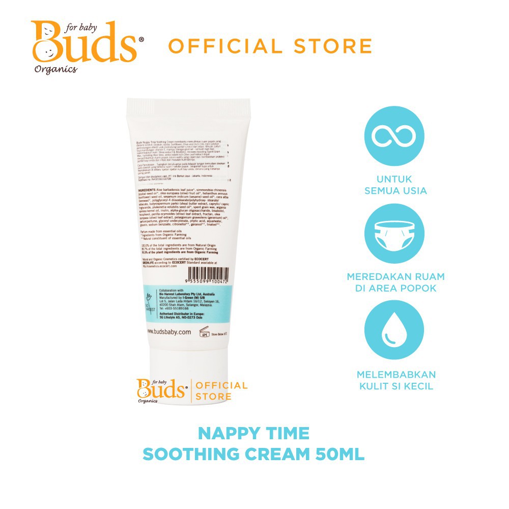 Buds Organics BSO - Nappy Time Soothing Cream 50ml - Krim Penghilang Ruam Popok Organik