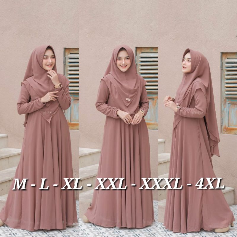 GAMIS SYARI JUMBO JILBAB 2 LAYER UKURAN M L XL XXL XXXL SET MURAH BUSUI POLOS DRESS GAMIS PESTA TERBARU BERKUALITAS PREMIUM PLUS KHIMAR KEKINIAN BAJU GAMIS PESTA BISA SERAGAMAN BIG SIZE TERLARIS LEBARAN FASHION MUSLIM GAMIS KONDANGAN  ( MAYRA SYAR'I)