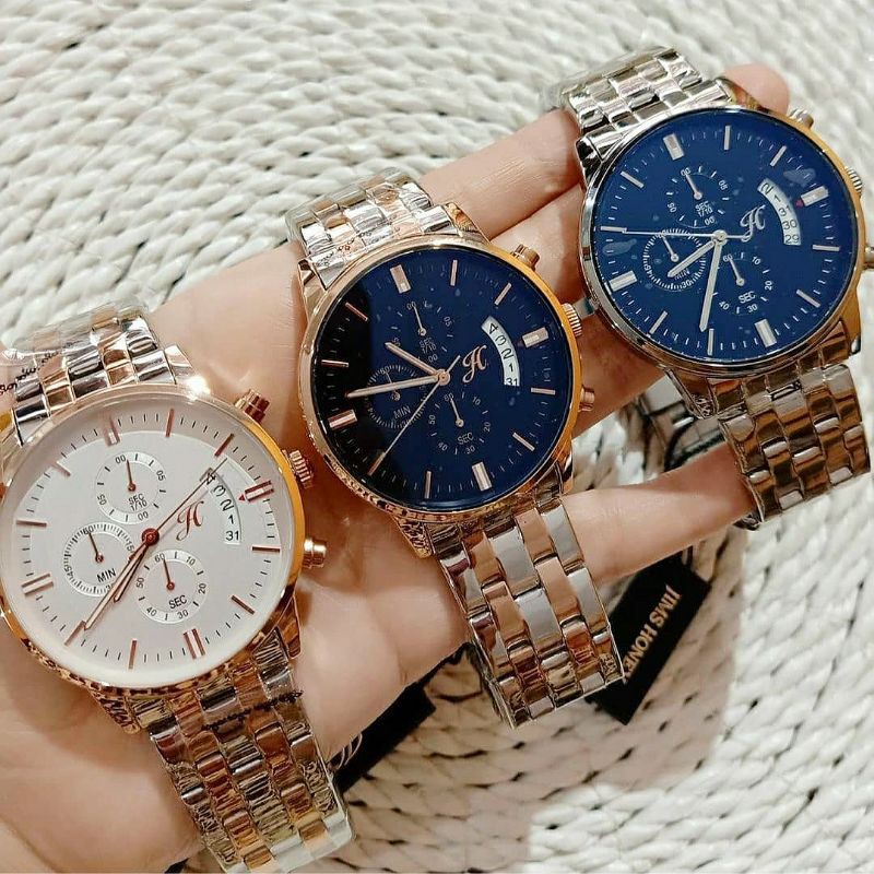 Jam Tangan Pria Free Box Kayu JIMS HONEY 8036 Rantai Stainless Analog Anti Air Arloji Cowok Import