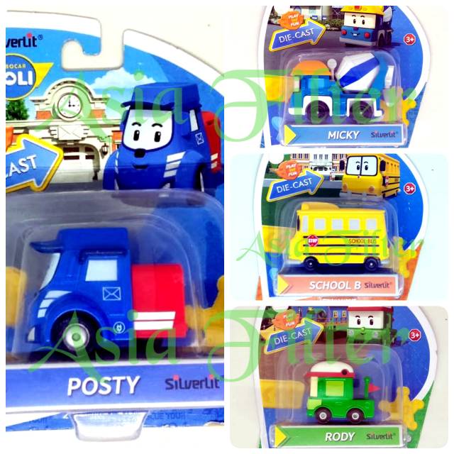 Robocar Poli ORI diecast Silverlit School Bus, Micky, Rody, Posty
