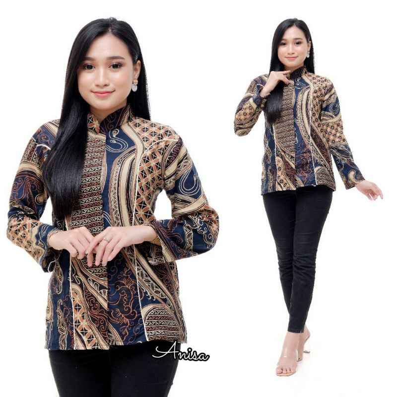Atasan Batik Wanita PPBTK07 Modern Batik Cassual Atasanbatik Wanitabatik /Atasanwanita-blus abstrak navy