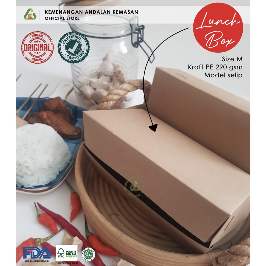 Paper Lunch Box M Kraft PE / Lunch Box Size M Polos / Kotak Nasi / Dus Box Ayam Geprek (WAJIB MEMBEL