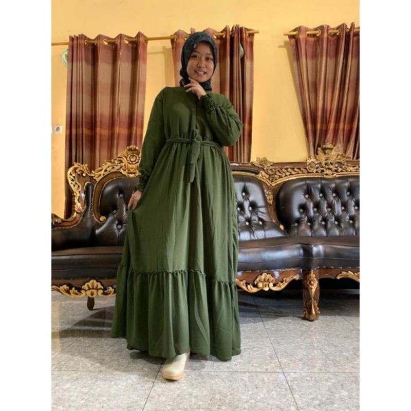 Gamis Wanita Remaja Dewasa Kekinian Ripit Tangan Ceruty Babydoll Premium