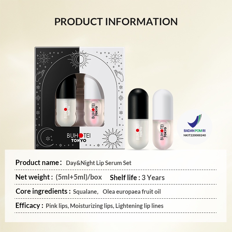 BIOAQUA X BUHOTEI Day &amp; Night Lip Serum Set (5ml + 5ml) Serum Bibir Pink Alami Lip Gloss Lip Oil