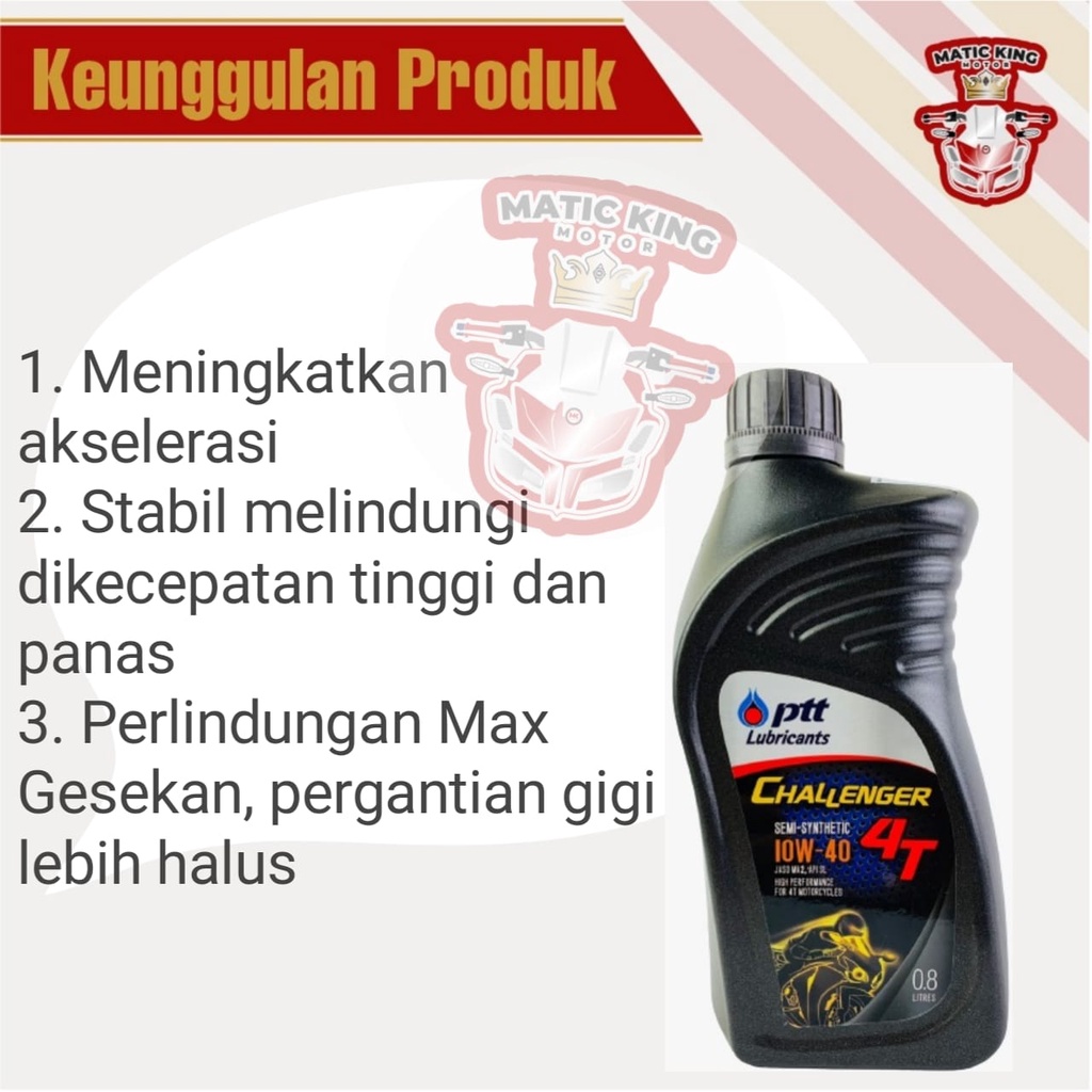 PTT Challenger 4T Oli Mesin Yamaha Mio Nmax Aerox Lexi Fino Free Go Gear Nouvo Xeon Soul GT  smile sporty karbu injeksi 110 115 125 155 800 1000 0,8 1 ml Liter