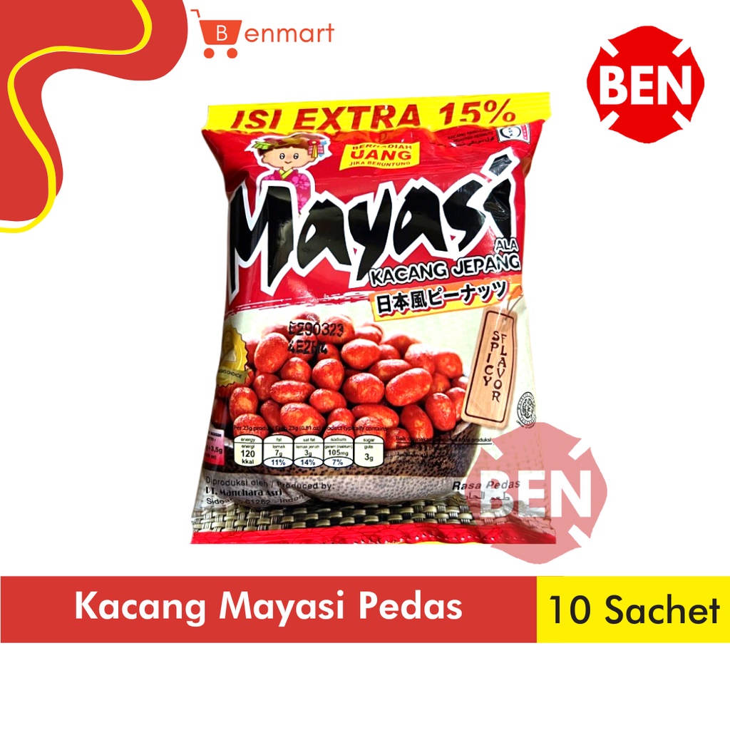 

Kacang Mayasi PEDAS 1 Renceng 10 Sachet Pcs 23g 23gr 23 g gr Spicy Flavor Roasted 2000