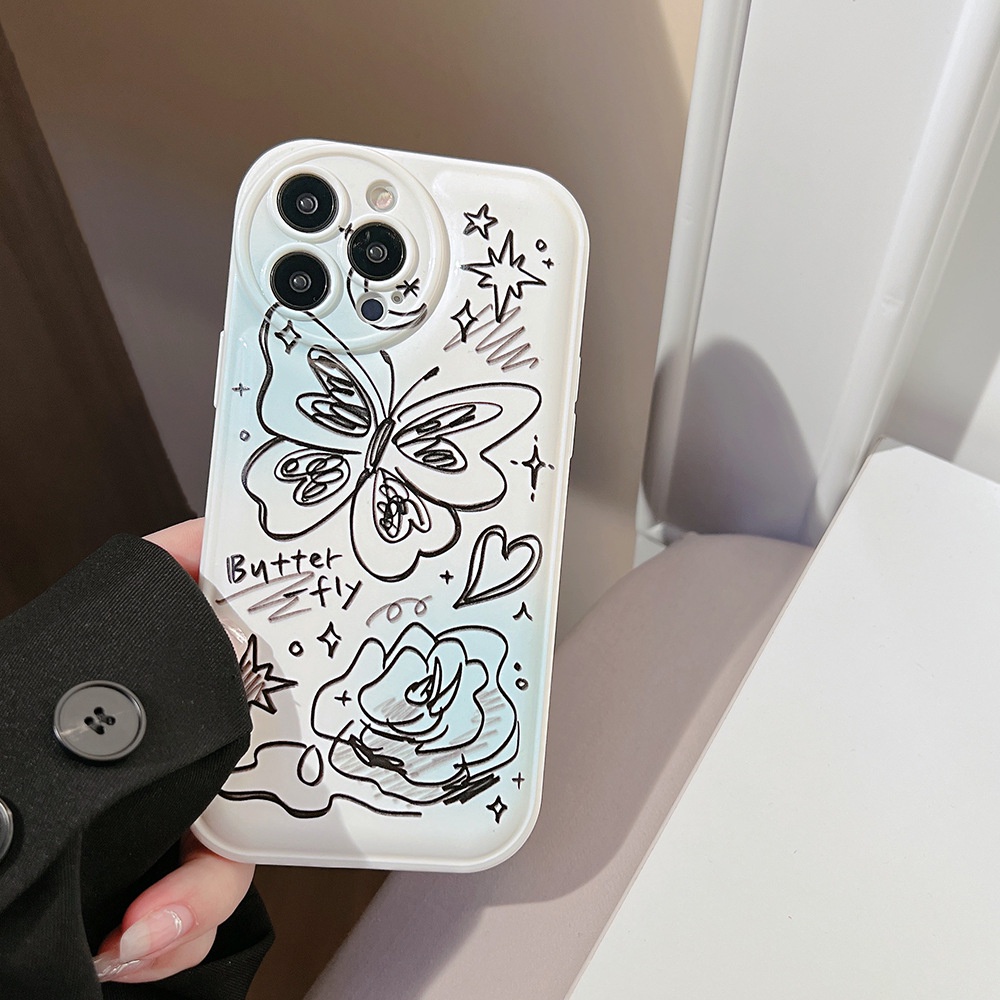 Ins Betterfly Soft Case Silikon Warna Putih Untuk Iphone 11 8 7 Plus SE2 XS XR 12 13 PRO MAX