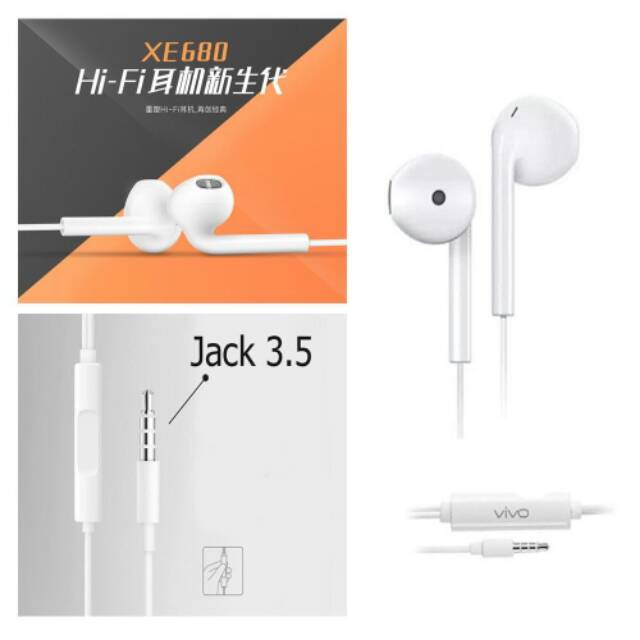 Handsfree Vivo XE680 Vivo V5 HIFI / Headset Vivo / Earphone Original 100% earphone vivo ORI - White - BLACK