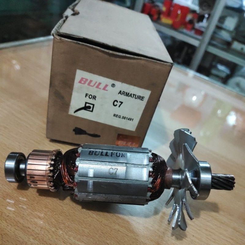 1 Paket Armature C7 BULL ➕ 2 Bearings Depan Belakang | Angker / Rotor Mesin Tangan ✋ Circular Saw 🪚 